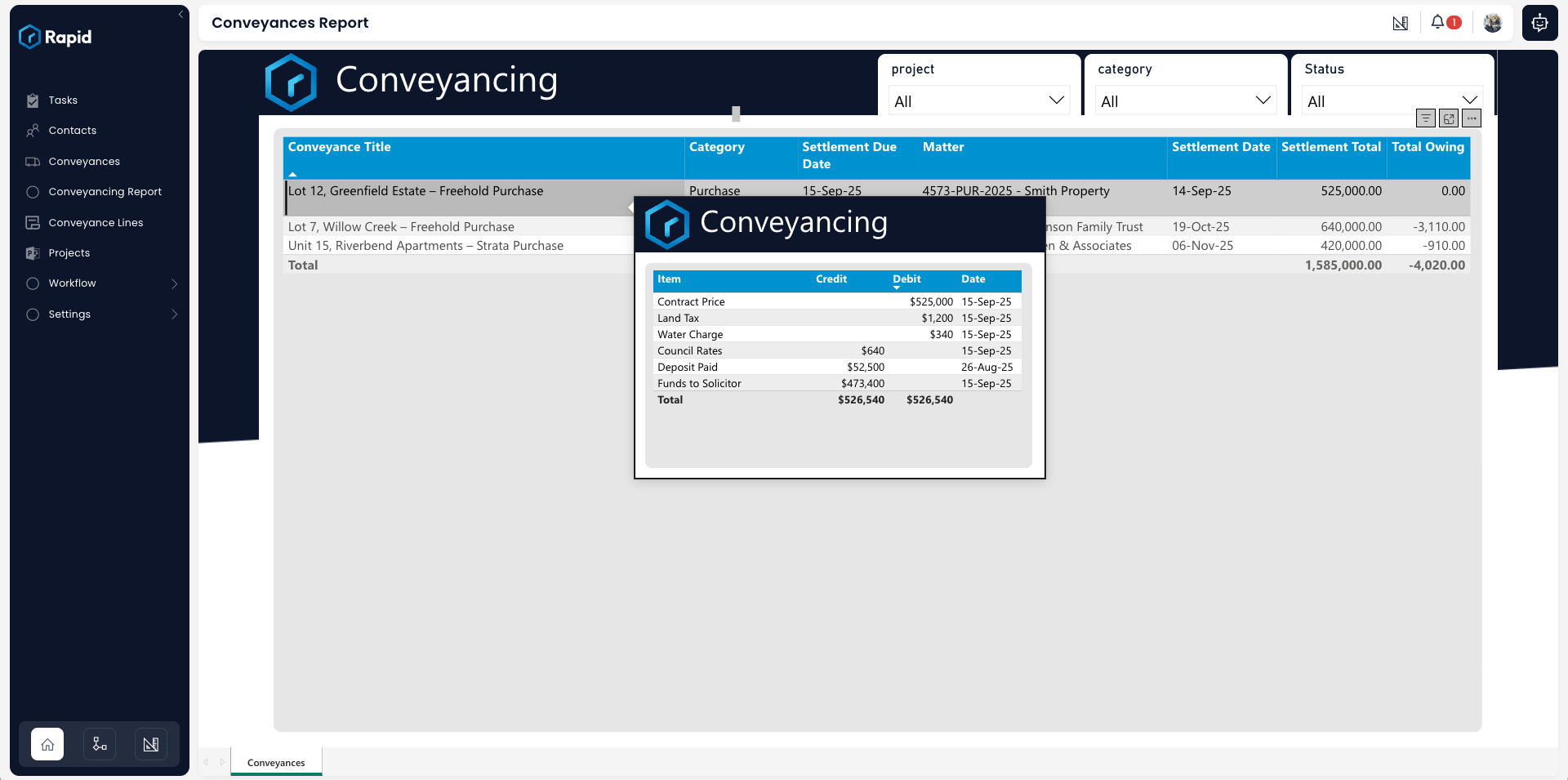 Conveyances Report Page