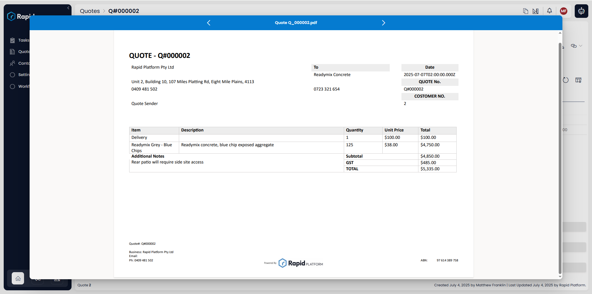 Example quote PDF file