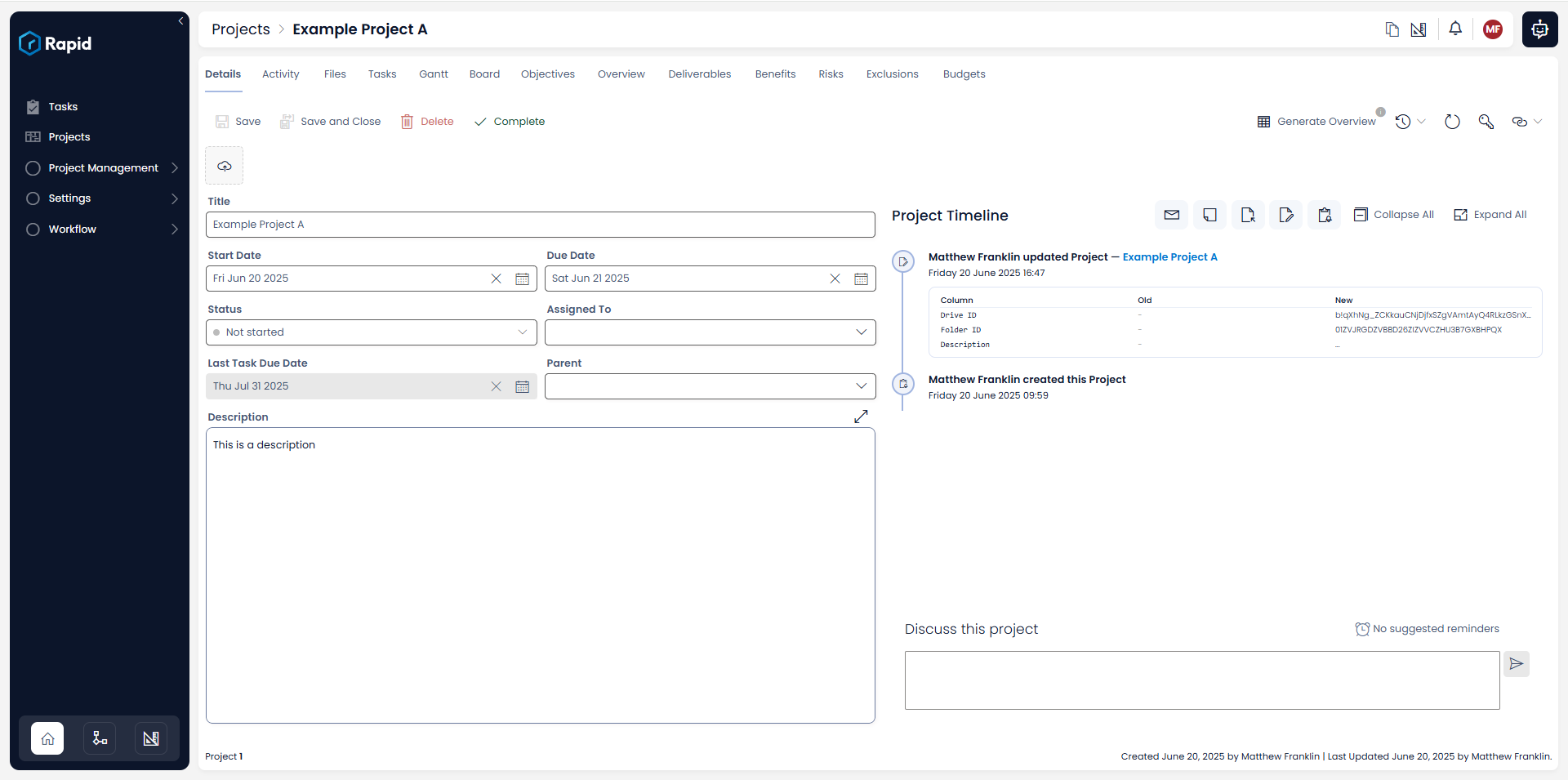Project details page
