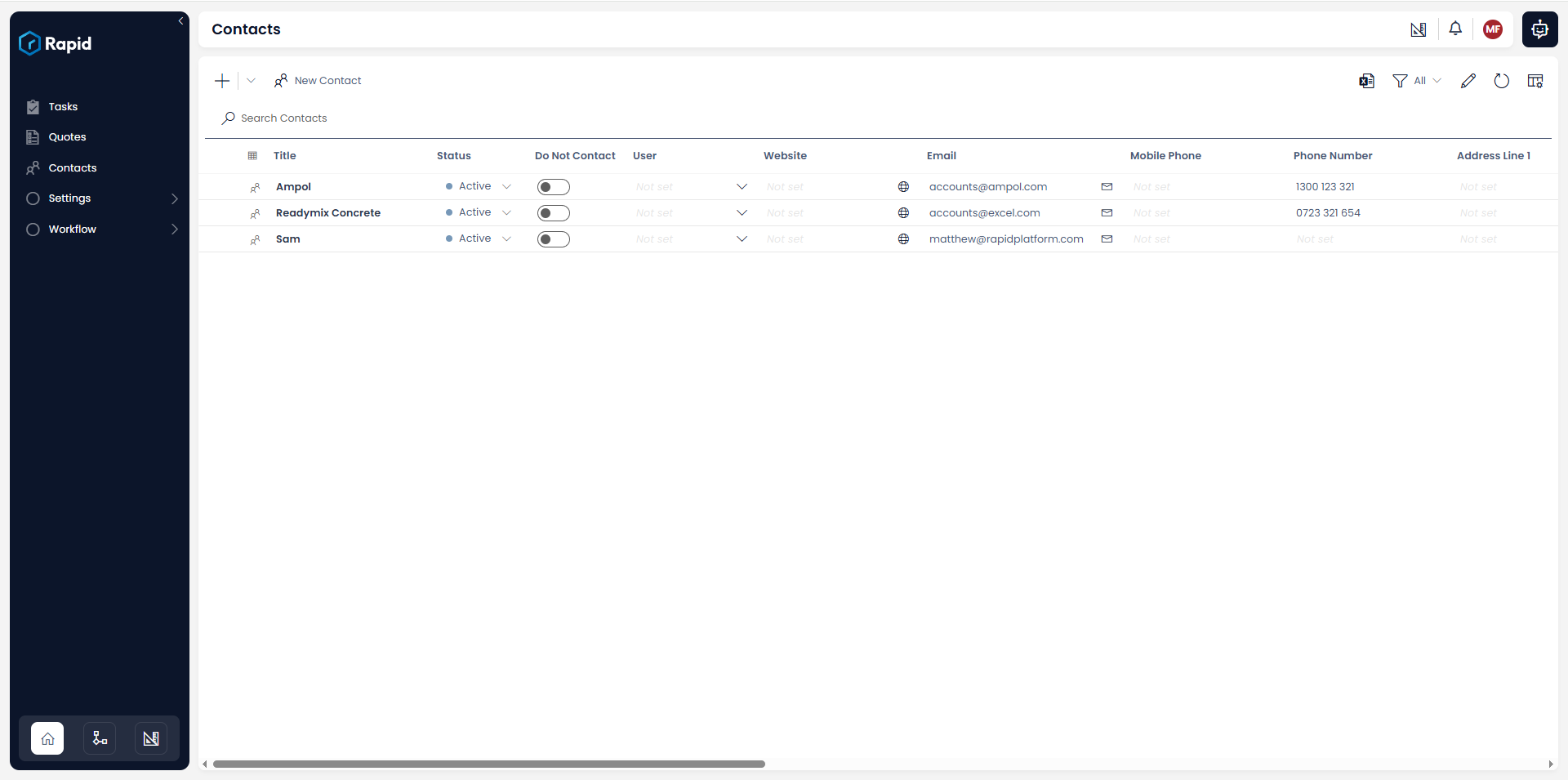 Contacts List