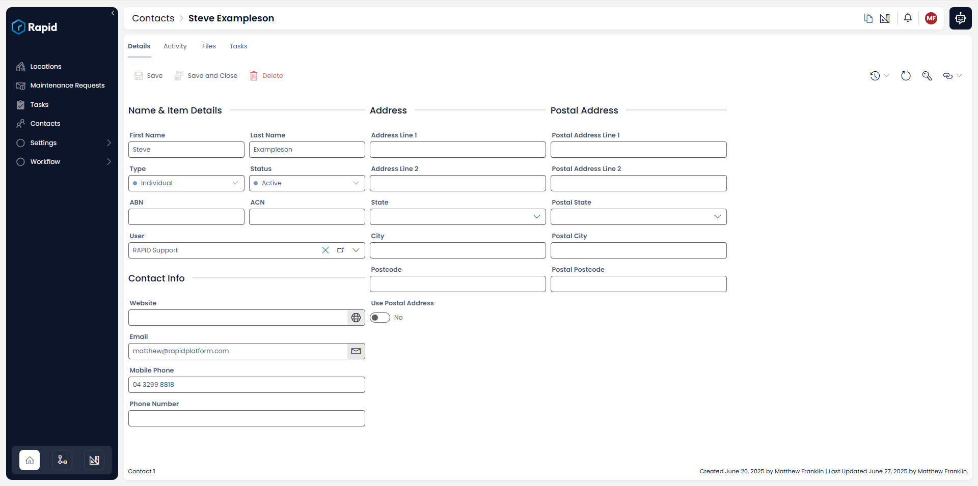 Contact details page