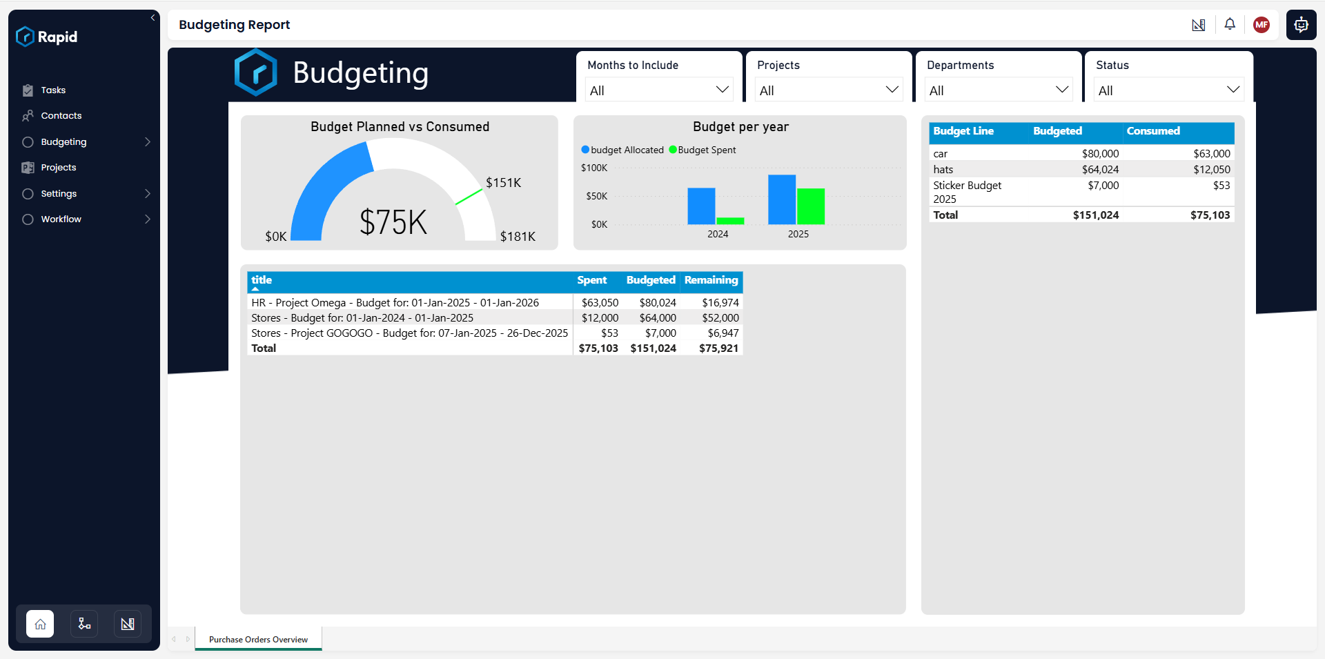 Overview report across all budgets