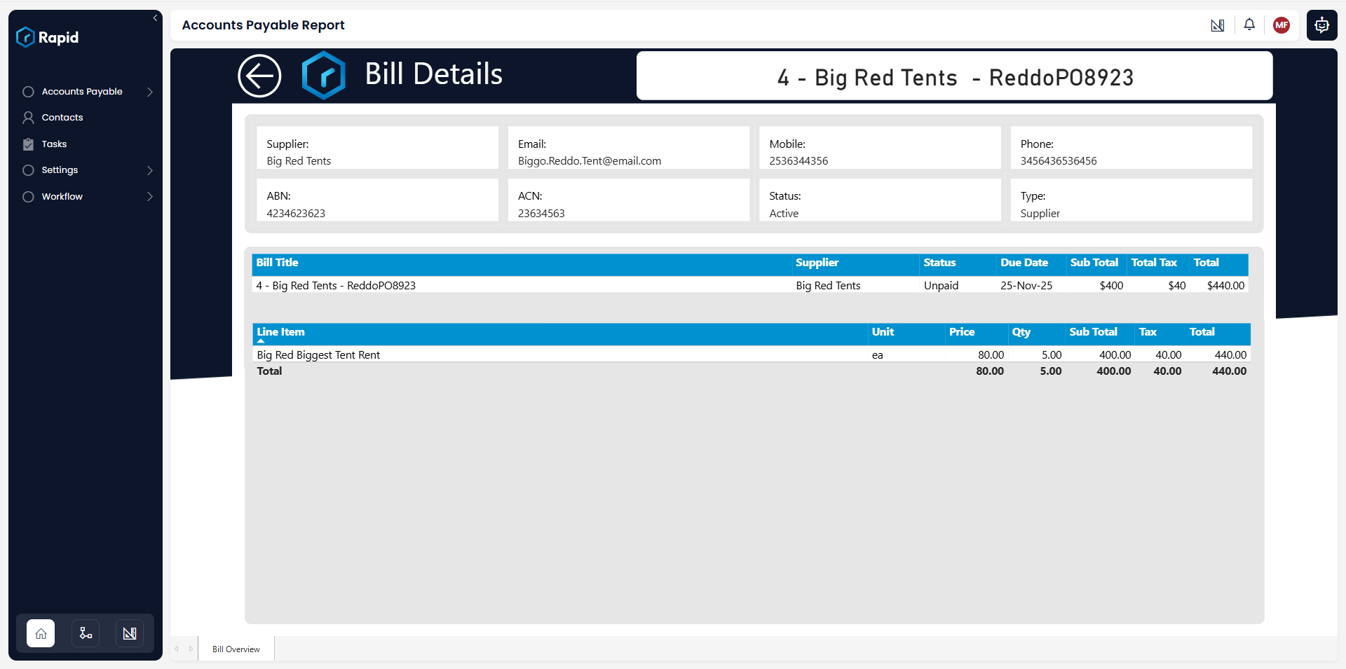 Bill details report